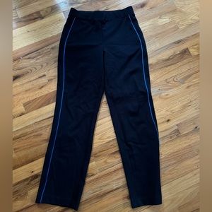 Saint and sofia pendleton navy sweatpants with light blue stripe.